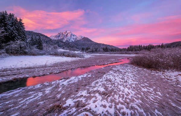 poster pemandangan alam gunung Slovenia Winter Mountains Snow Stream 1Z