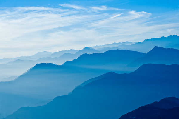 poster gunung himalayas mountains morning blue 4k WPS