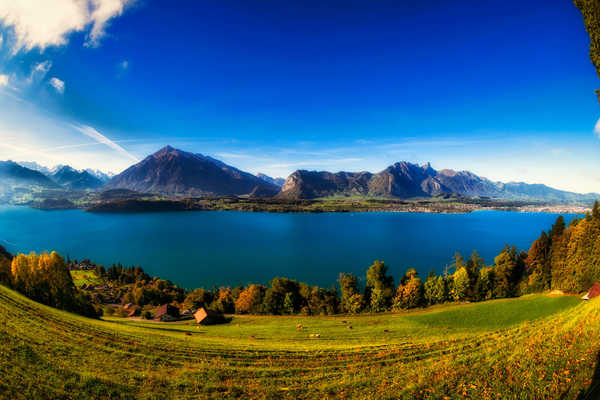 poster gunung Switzerland Scenery Mountains Lake Coast Autumn 1Z