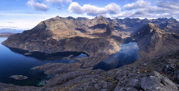 poster pemandangan alam gunung Scotland Mountains Lake Cuillin Mountains Clouds 1Z