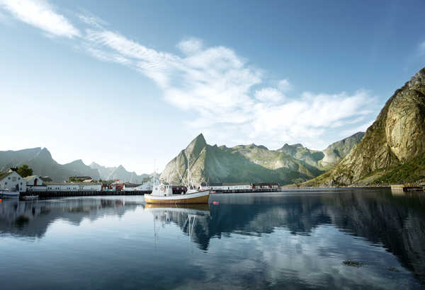 poster gunung Lofoten Norway Lake Mountains Marinas Sky 1Z