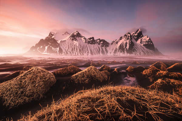 poster gunung sunset splash rosy tint landscape vestrahorn mountains WPS