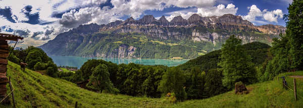 Poster Pemandangan Gunung Switzerland Mountains Scenery Walensee Lake Walen 1Z