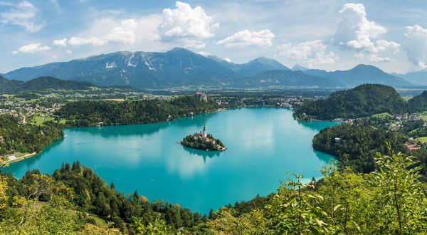 Poster Pemandangan Gunung Slovenia Scenery Lake Island Mountains Bled 1Z