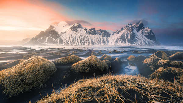 poster gunung Mountains Iceland Vestrahorn Stokkness 1Z