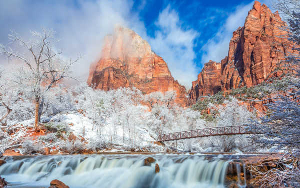 poster pemandangan alam gunung USA Zion National Park Parks Mountains Winter 1Z