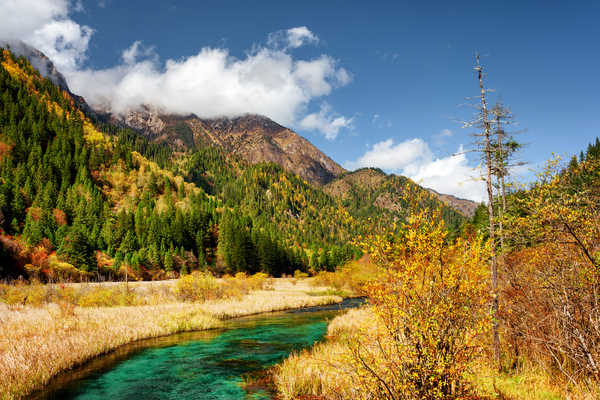 poster pemandangan alam gunung Jiuzhaigou park China Parks Autumn Mountains 1Z 001