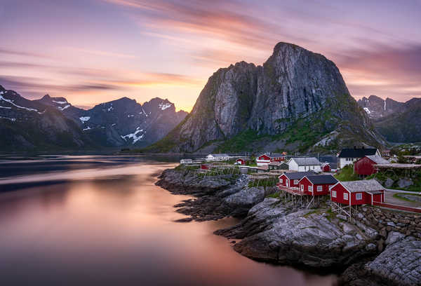 Poster Pemandangan Gunung Mountains Sunrises and sunsets Lofoten Norway 1Z