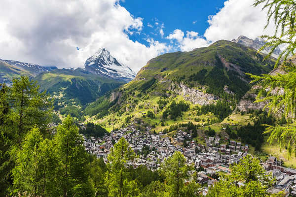 poster pegunungan Switzerland Mountains Houses Zermatt Alps 1Z