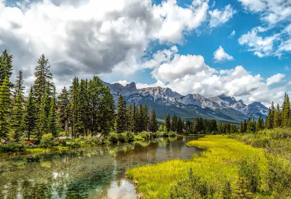 poster pegunungan Canada Mountains Rivers Canmore Alberta Trees 1Z