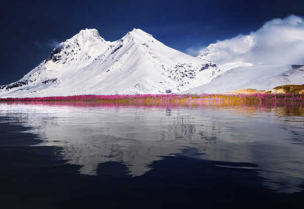 Poster Pemandangan Gunung mountains winter landscape lake reflection 4k WPS