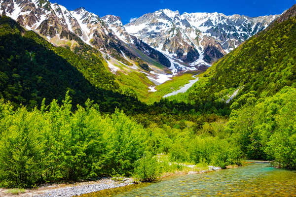 poster pemandangan alam gunung Japan Mountains Rivers Kamikochi Nagano Shrubs 1Z