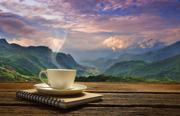 poster gunung Scenery Coffee Mountains Cup Vapor Notepad 1Z