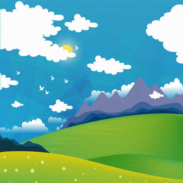 poster pegunungan Birds Mountains Grasslands Vector Graphics Sun 1Z