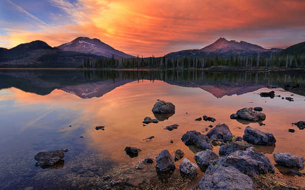 Poster Pemandangan Gunung Lake Mountain Rock Earth Reflection APC