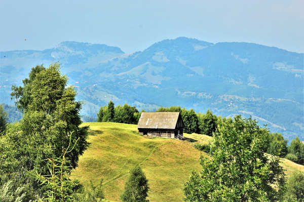 poster pegunungan Mountains Houses Grasslands 1Z