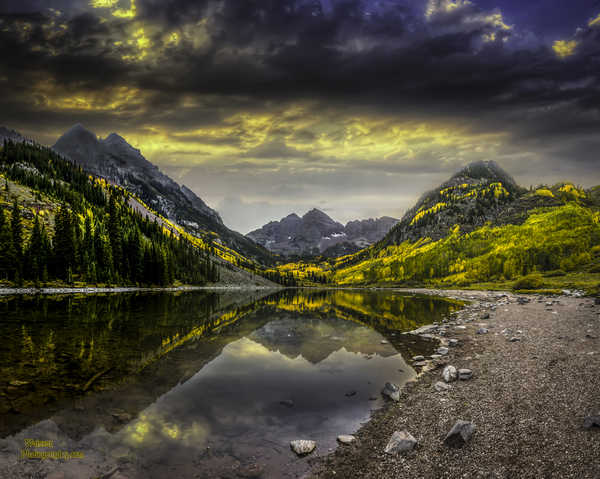 poster gunung USA Mountains Lake Stones Autumn Scenery Colorado 1Z