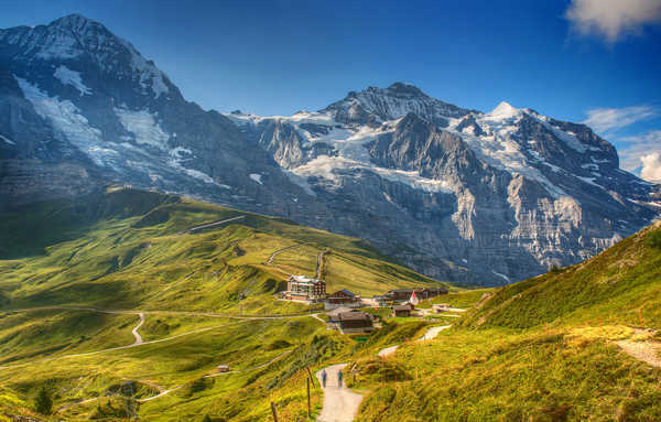 poster pemandangan alam gunung Switzerland Mountains Houses Roads Grindelwald 1Z