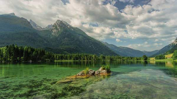 poster gunung Germany Lake Mountains Hintersee Ramsau Clouds 1Z