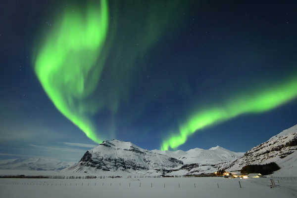 poster gunung Iceland Winter Sky Mountains Aurora Snow 1Z