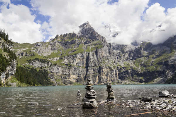 Poster Pemandangan Gunung Lake Stones Mountains Switzerland lake Oeschinen 1Z