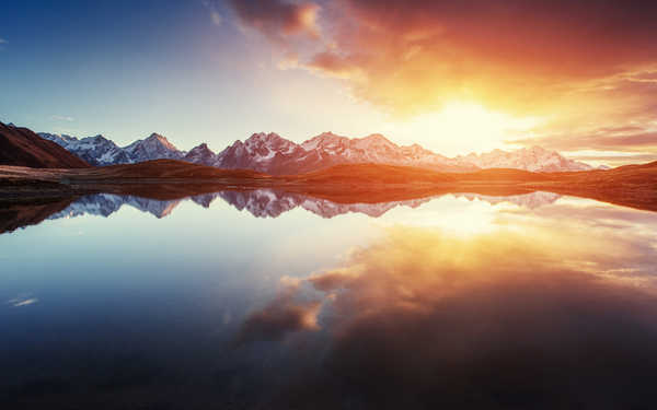 poster gunung sunrise mountains morning reflections lake dawn hd WPS