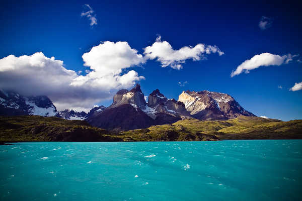 poster pemandangan alam gunung Blue Lake Mountain Mountains Torres del Paine APC