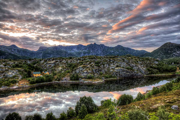 poster pegunungan Norway Mountains Rivers Sky Kabelvaag Nordland 1Z