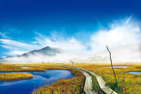 Poster Pemandangan Gunung landscape mountains spring fog hd WPS