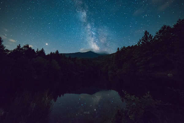 poster pemandangan alam gunung Lake Mountain Night Stars Earth Night APC