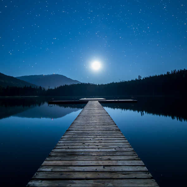 poster pegunungan lake dock moon mountains reflections nightscape moonlight WPS