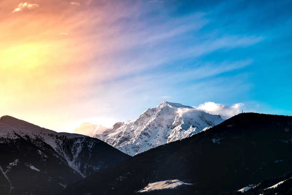 Poster Pemandangan Gunung winter mountains landscape sunny day mountain range 5k WPS