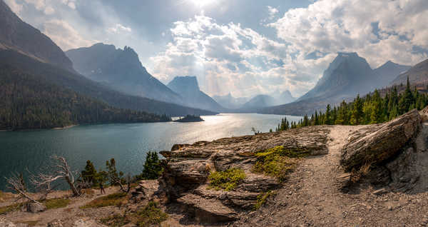 poster gunung Mountains Lake USA Scenery Saint Mary Lake Trees 1Z