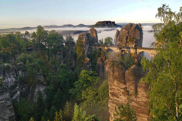 poster pemandangan alam gunung Mountains Bridges Switzerland Bastei Cliffs Saxon 1Z