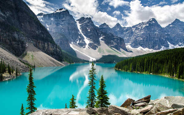 poster pegunungan moraine lake banff national park alberta canada mountains 4k WPS