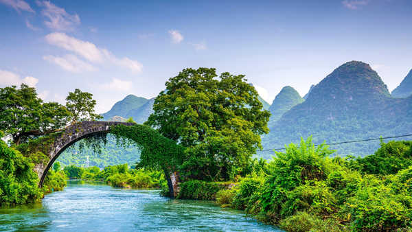 poster gunung Rivers Bridges Mountains China Guangxi Guilin 1Z