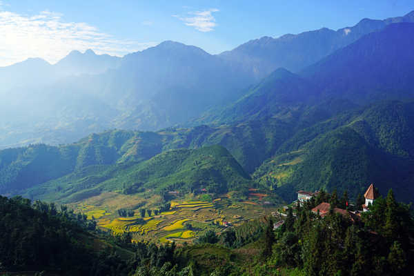 poster pemandangan alam gunung Vietnam Mountains Fields Houses Muong Hoa Valley 1Z