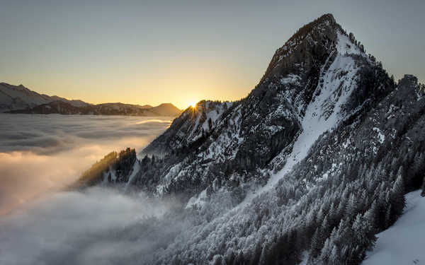 poster pemandangan alam gunung Cloud Dawn Snow Sunrise Mountains Mountain APC