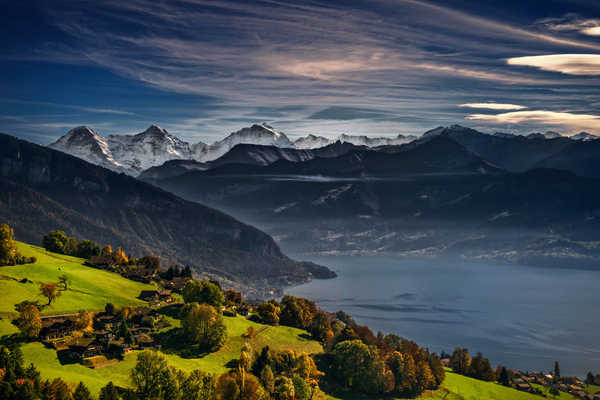 poster pegunungan Mountains Scenery Grasslands Lake Switzerland Lake 1Z