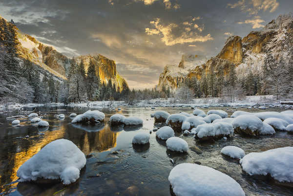 Poster Pemandangan Gunung USA Parks Winter Mountains Lake Stones Scenery 1Z