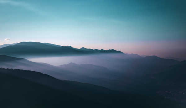 Poster Pemandangan Gunung mountains landscape foggy morning 5k WPS