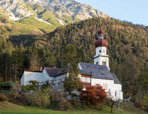 poster pemandangan alam gunung Germany Mountains Forests Autumn Church 1Z