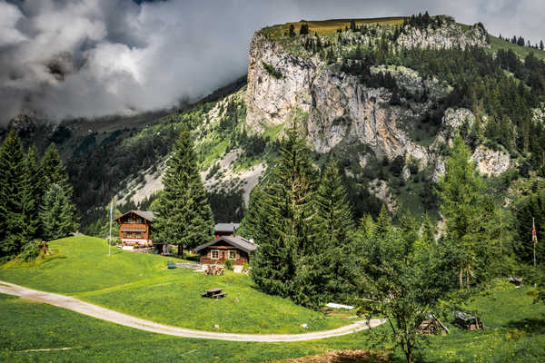 poster pegunungan France Mountains Houses Grasslands Scenery 1Z 001