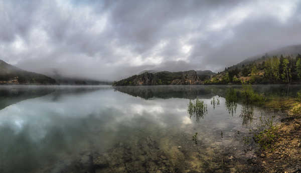 poster pemandangan alam gunung Spain Mountains Rivers Aragon Fog 1Z