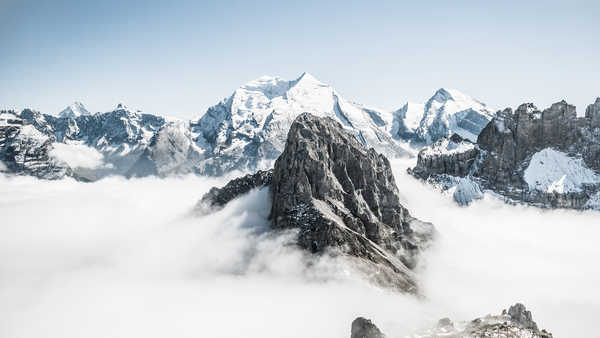 poster pemandangan alam gunung snow mountains peak clouds switzerland 4k WPS