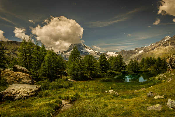 poster gunung Switzerland Mountains Lake Sky Stones Scenery 1Z