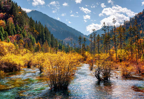 poster pegunungan Jiuzhaigou park China Parks Autumn Mountains 1Z 002