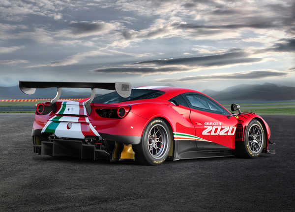 Poster Mobil Ferrari 488 GT3 Evo Red Clouds Back view 1ZM