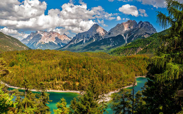 poster pemandangan alam gunung Mountains Forests Lake Scenery Clouds Spruce 1Z