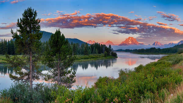 poster pemandangan alam gunung Scenery Evening Rivers Mountains USA Grand Teton 1Z